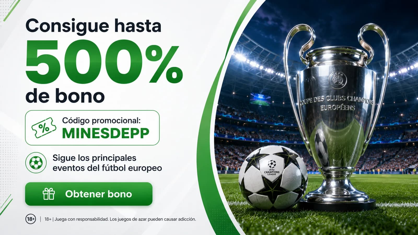 Banner promocional de la portada: oferta del socio y código actual de 1win